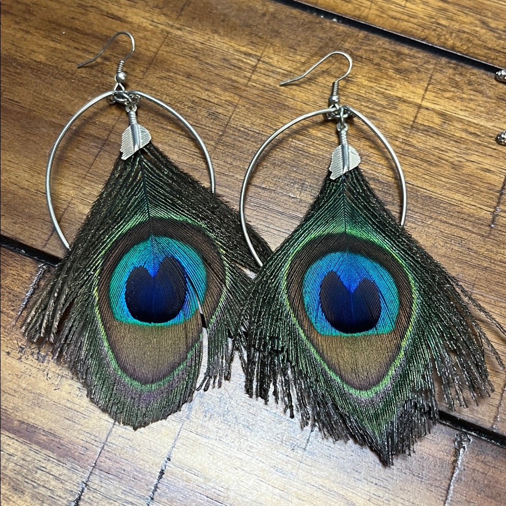 American Eagle Large Peacock Feather Earrings